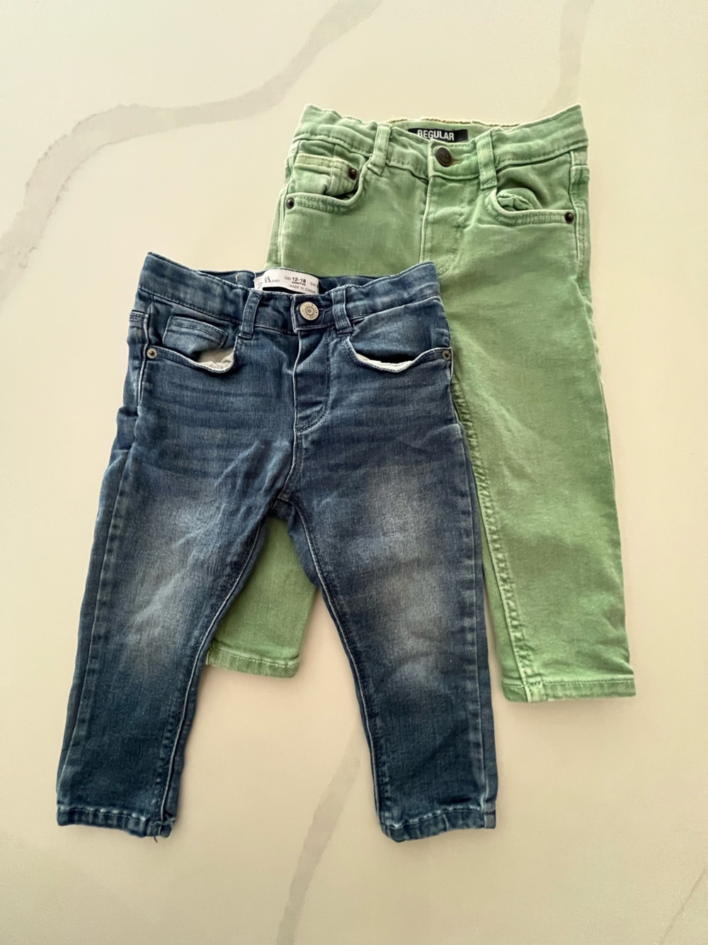 12-18M Zara Green and Blue Stretch Denim Pants